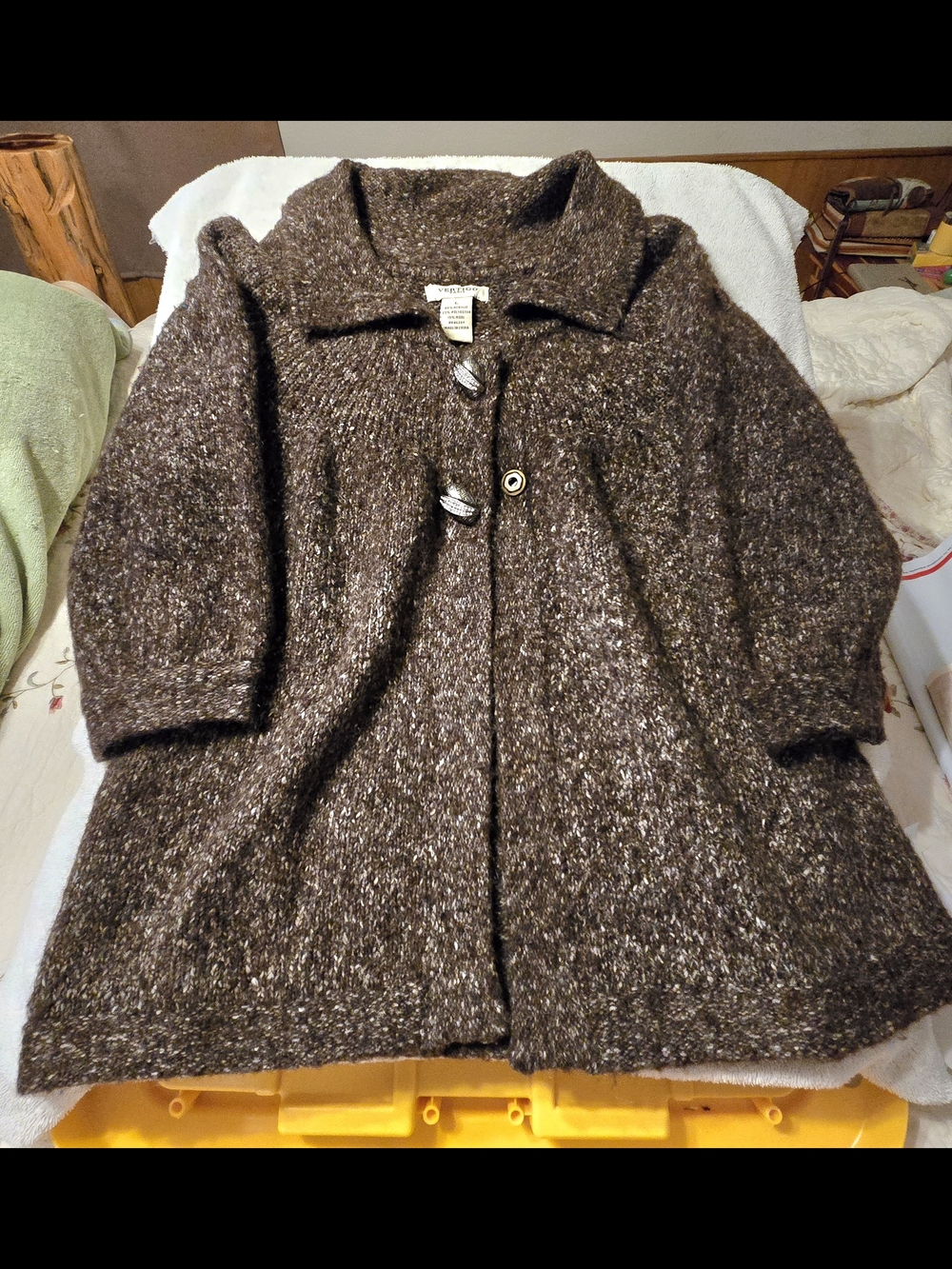 Vertigo Paris Brown Marled Wool Blend Sweater Coat Cardigan Size L